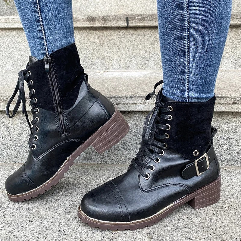 Zavreka – Adjustable Lace Boots with Side Zipper