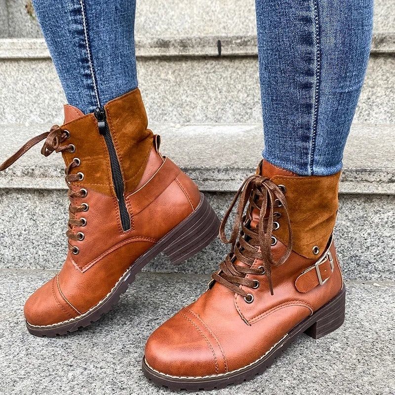 Zavreka – Adjustable Lace Boots with Side Zipper