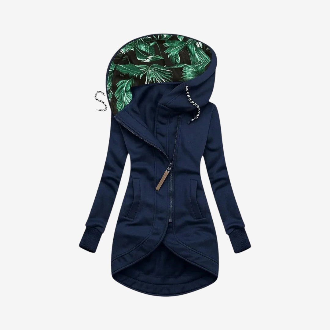 Qelvaris – Hooded Long Coat with Front Zipper