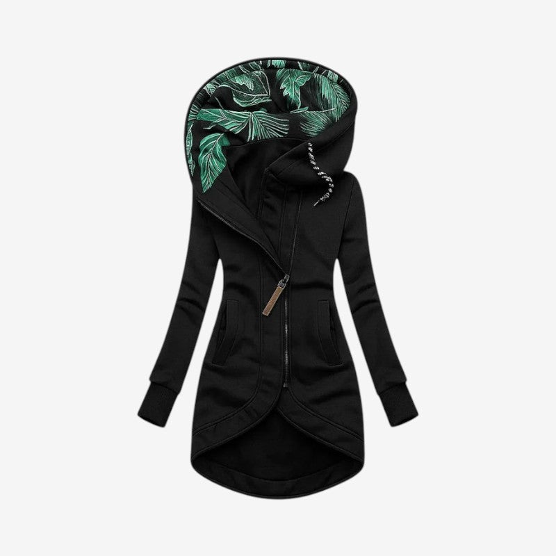 Qelvaris – Hooded Long Coat with Front Zipper