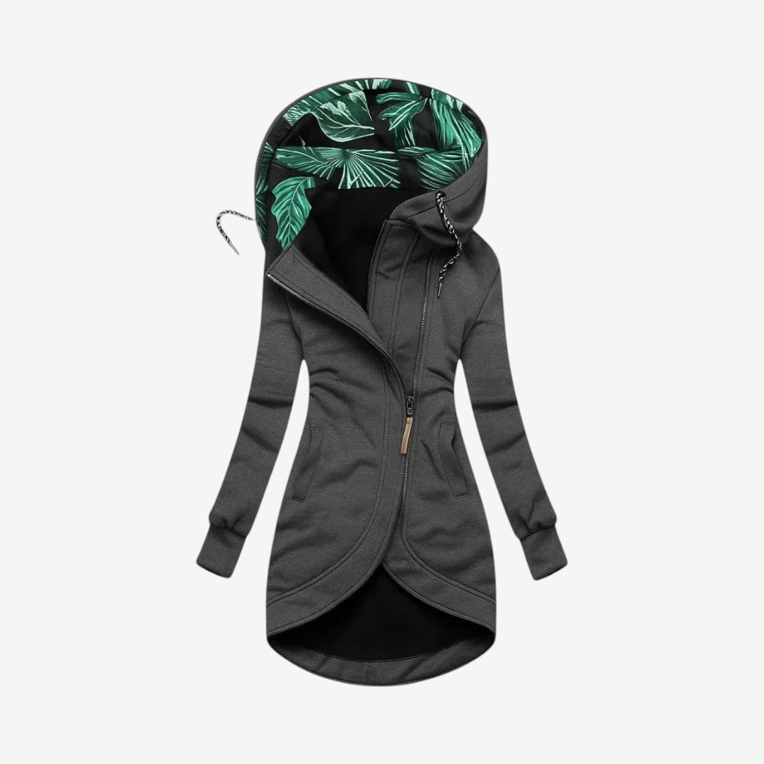 Qelvaris – Hooded Long Coat with Front Zipper