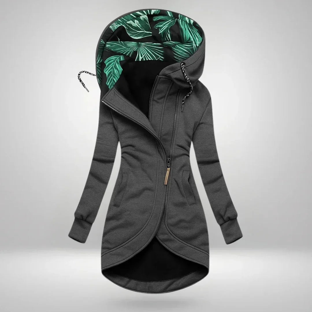 Qelvaris – Hooded Long Coat with Front Zipper