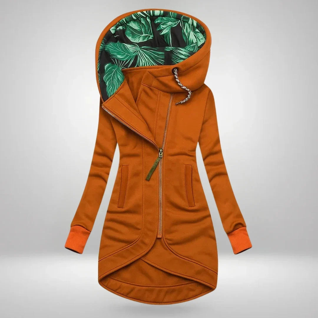 Qelvaris – Hooded Long Coat with Front Zipper