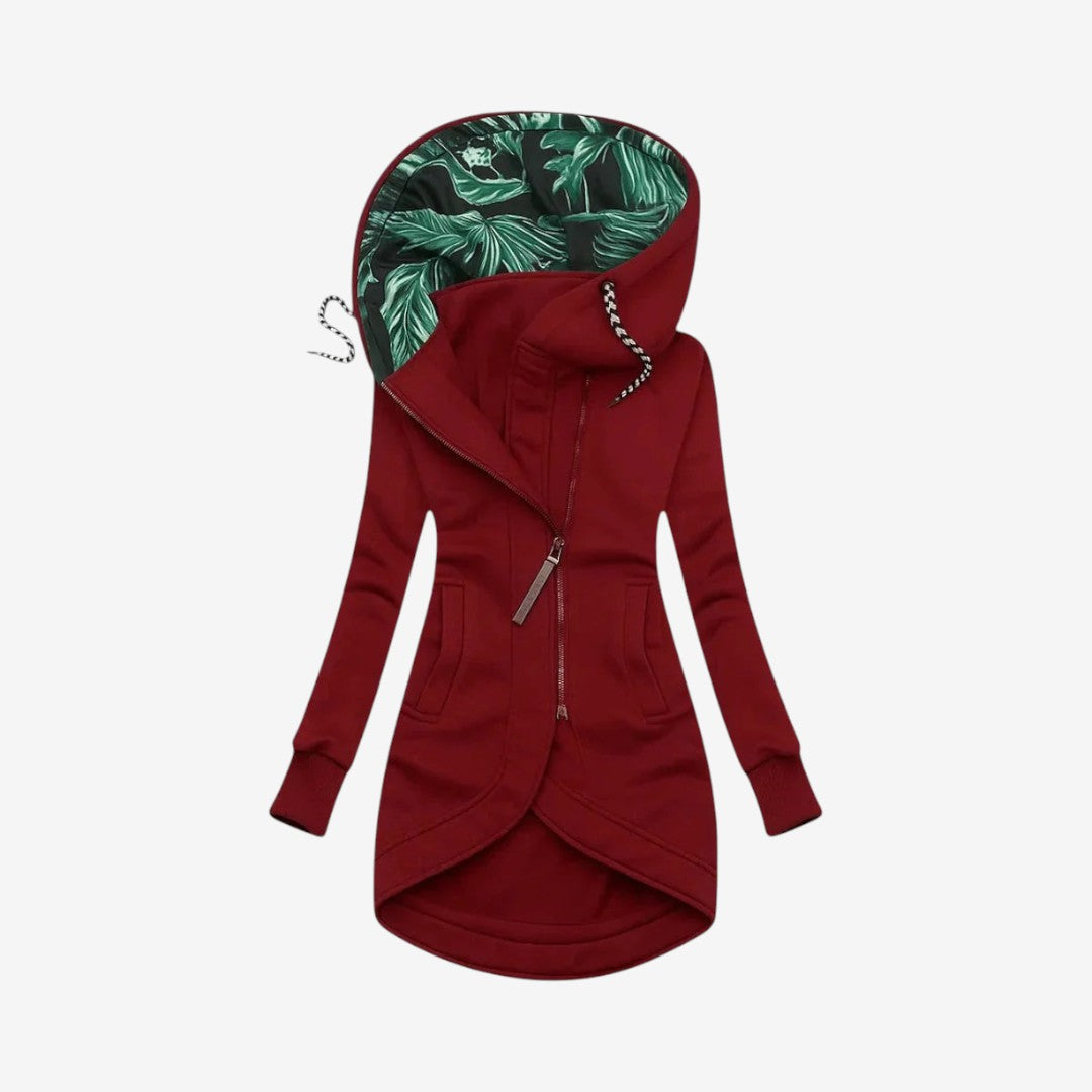 Qelvaris – Hooded Long Coat with Front Zipper