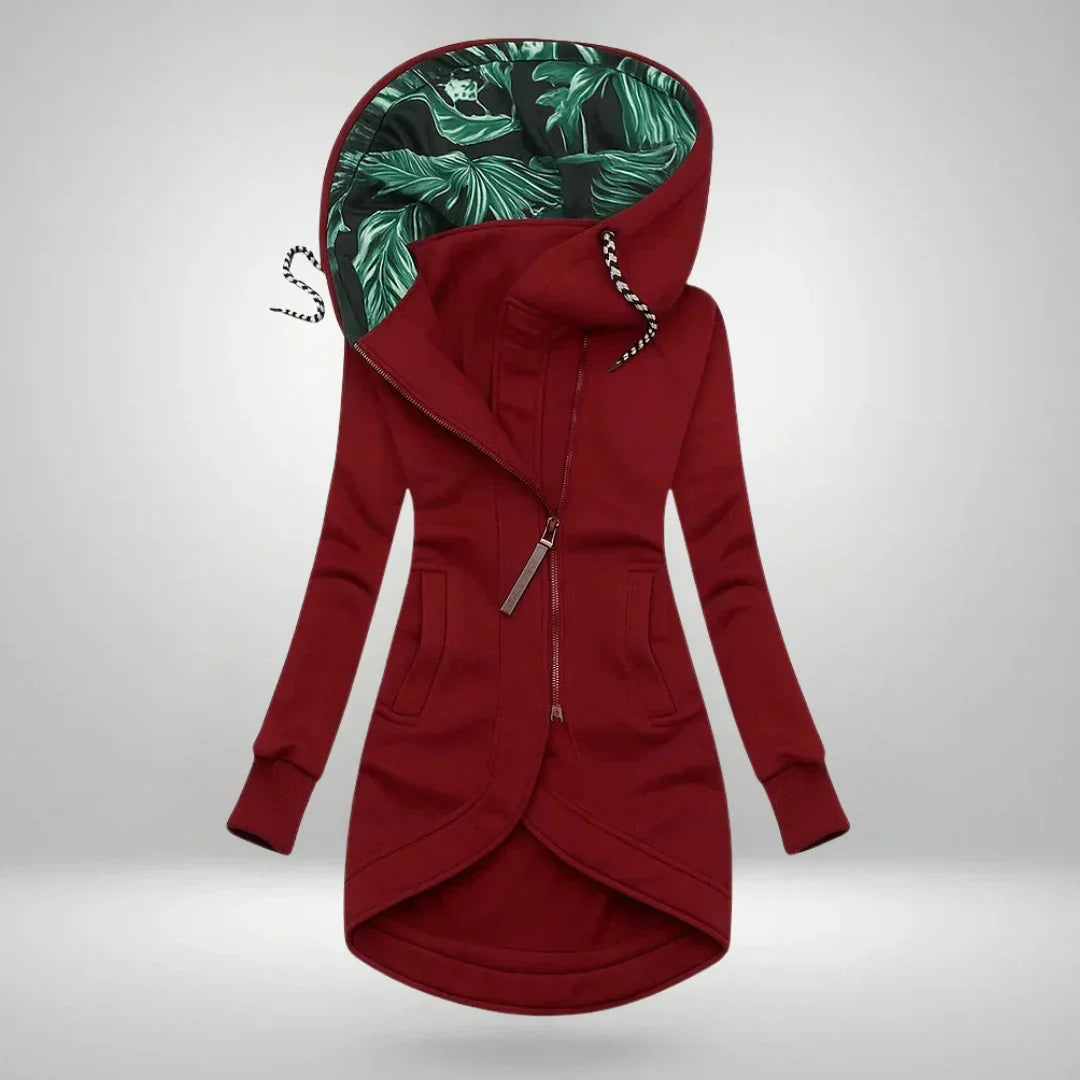 Qelvaris – Hooded Long Coat with Front Zipper