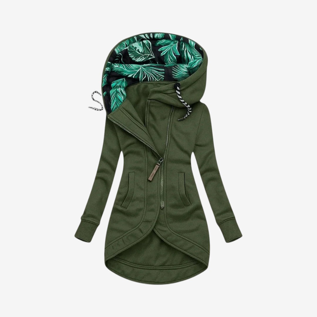 Qelvaris – Hooded Long Coat with Front Zipper