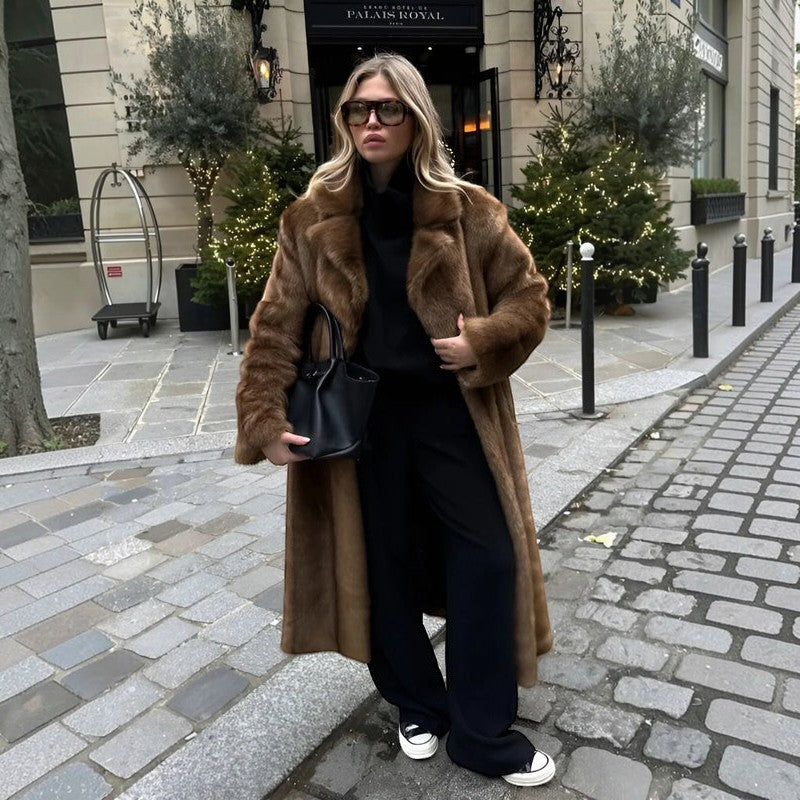 Velanora – Long Sleeve Faux Fur Coat
