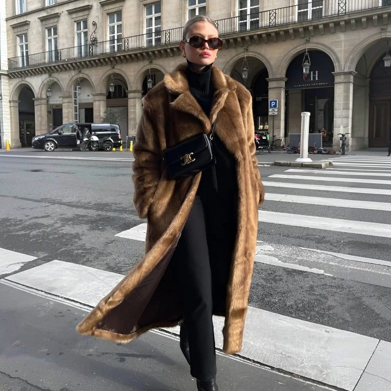 Velanora – Long Sleeve Faux Fur Coat