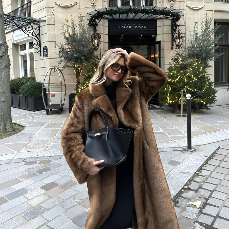 Velanora – Long Sleeve Faux Fur Coat