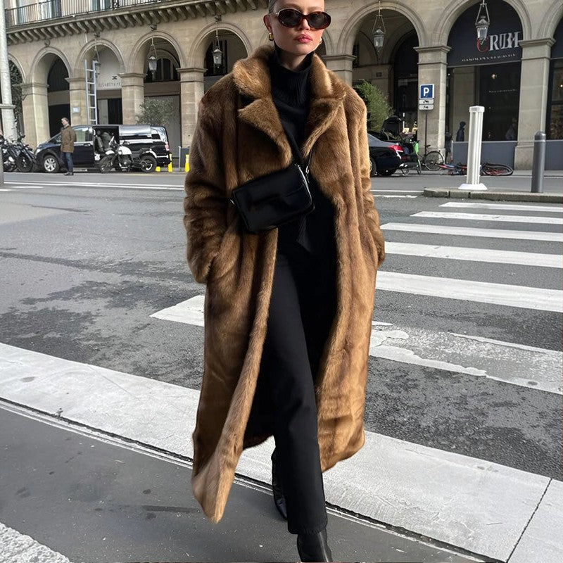 Velanora – Long Sleeve Faux Fur Coat