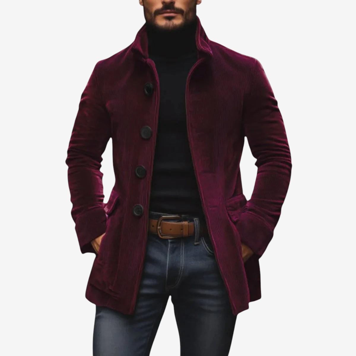 Weltley - Men's Coat with Stand Collar and Side Welt Pockets