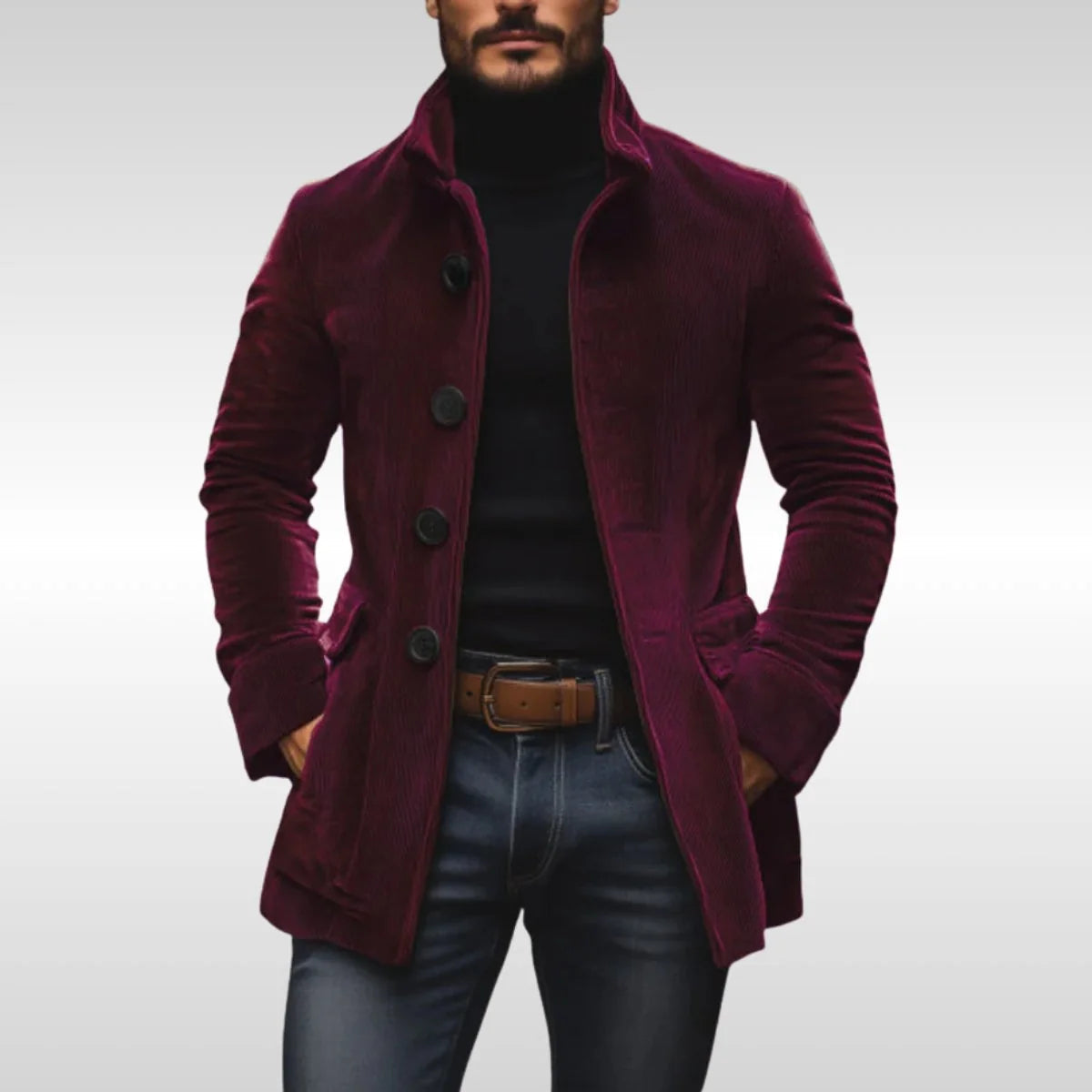 Weltley - Men's Coat with Stand Collar and Side Welt Pockets