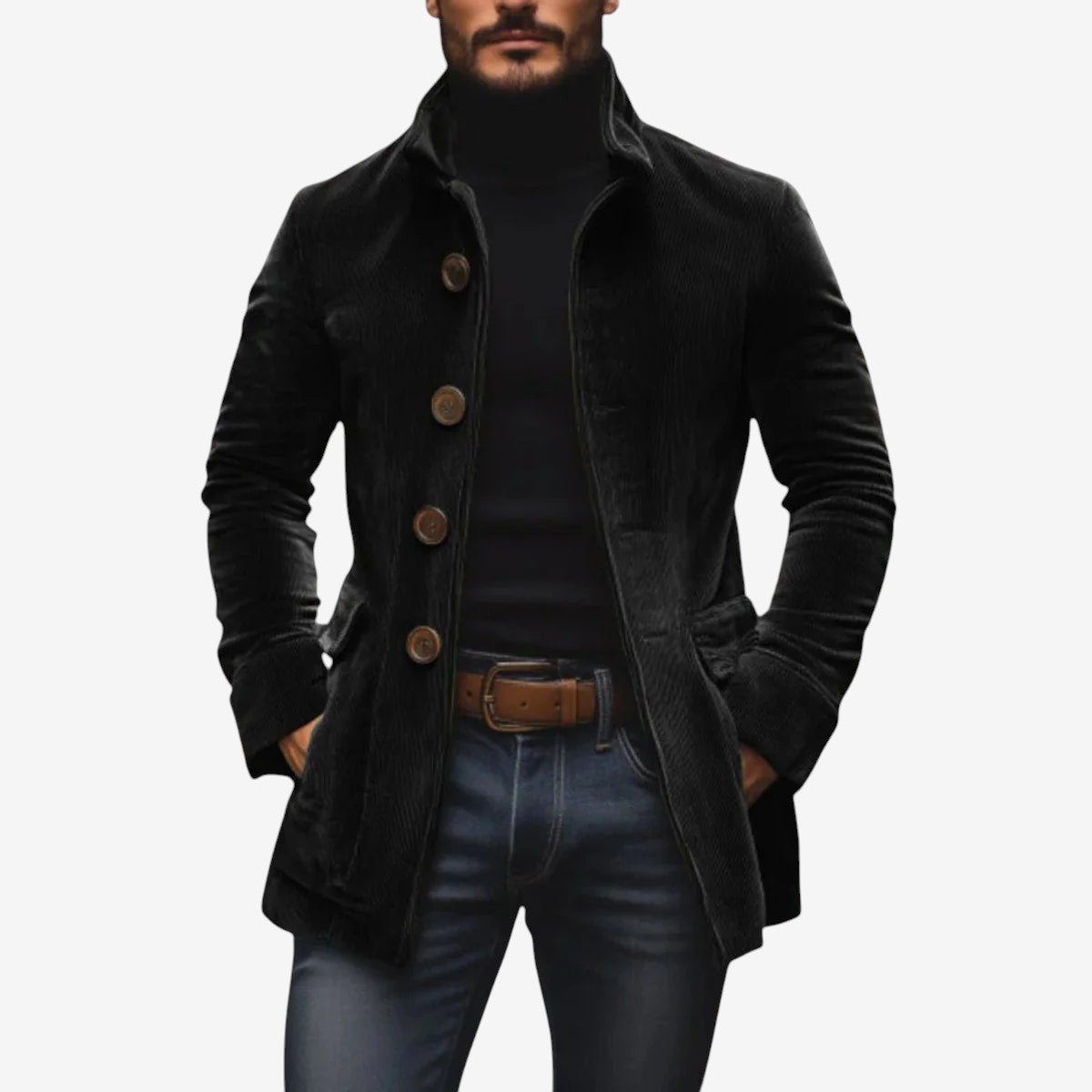Weltley - Men's Coat with Stand Collar and Side Welt Pockets