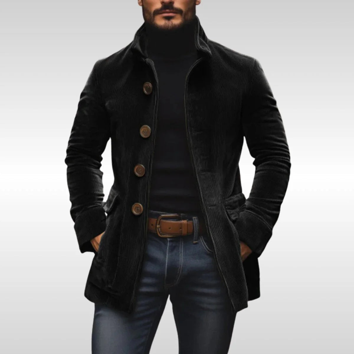 Weltley - Men's Coat with Stand Collar and Side Welt Pockets