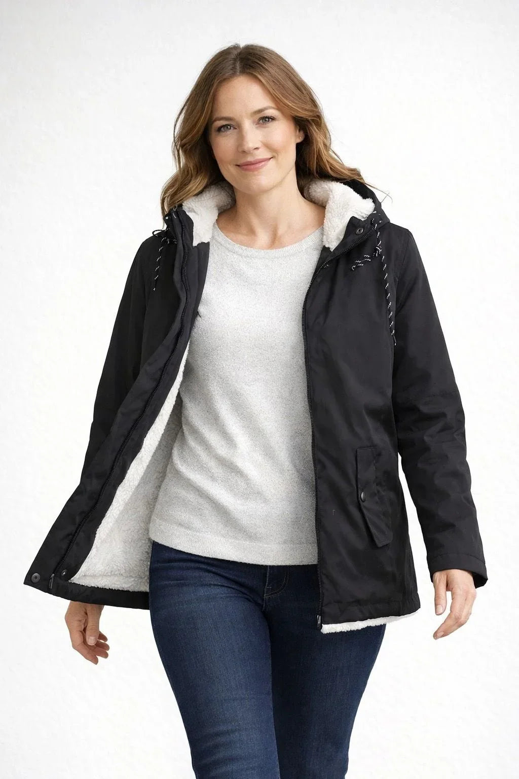 Avelzora – Chaqueta de invierno con capucha y cierre de cremallera integral