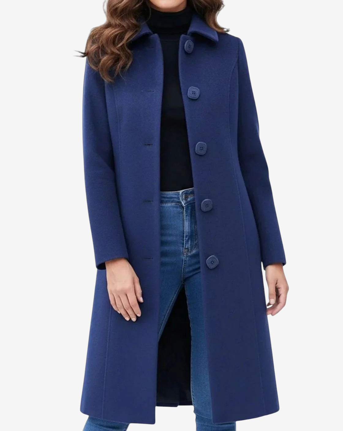 Buttonly - Mid-Calf Coat with Shirt Collar and Front Button Closure