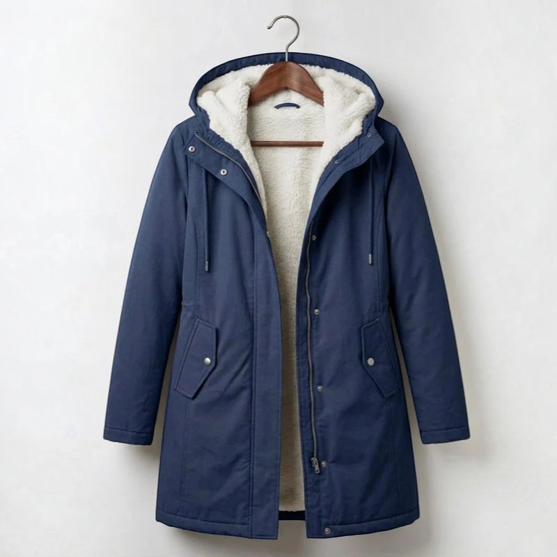 Qelvaris – Parka hasta medio muslo con capucha fija y cintura estructurada