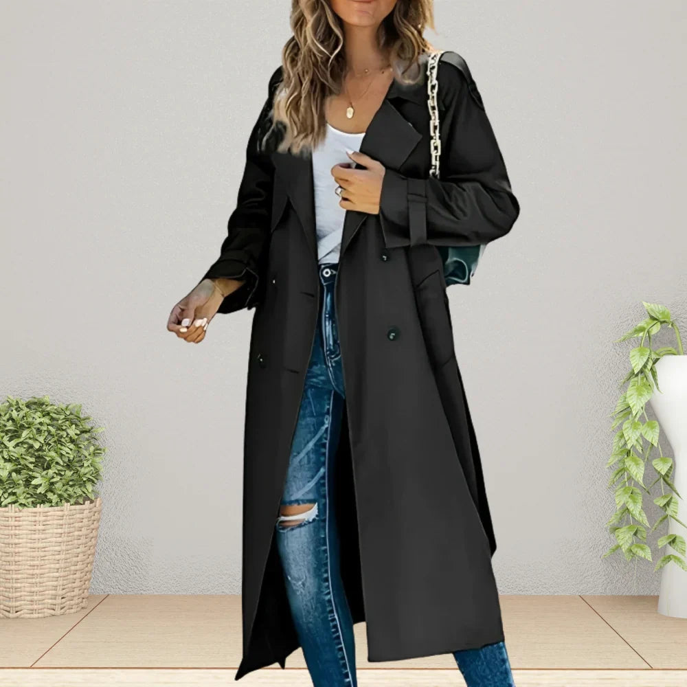 Qelvarin – Mid-Length Double-Breasted Trench Coat