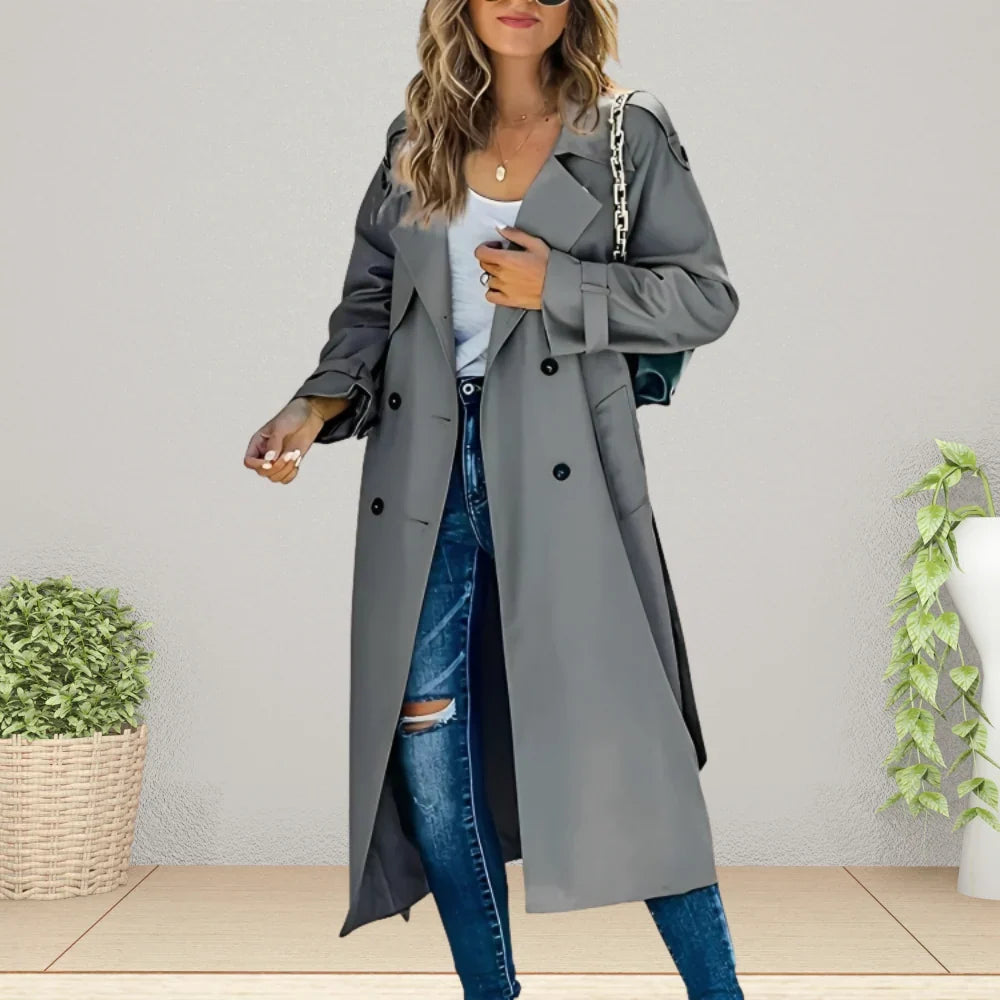 Qelvarin – Mid-Length Double-Breasted Trench Coat