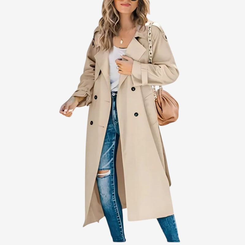 Qelvarin – Mid-Length Double-Breasted Trench Coat