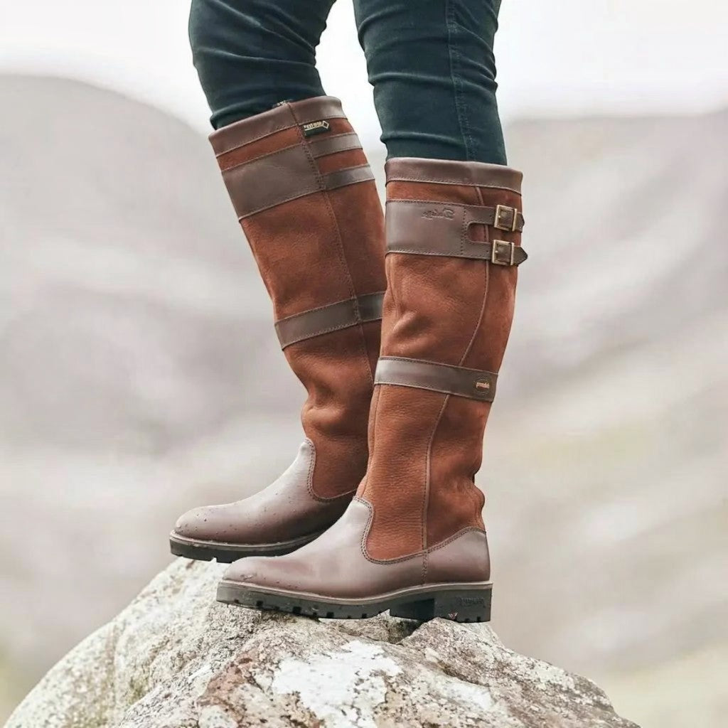 Bootley - Stivali da donna al ginocchio con fibbie e cerniera