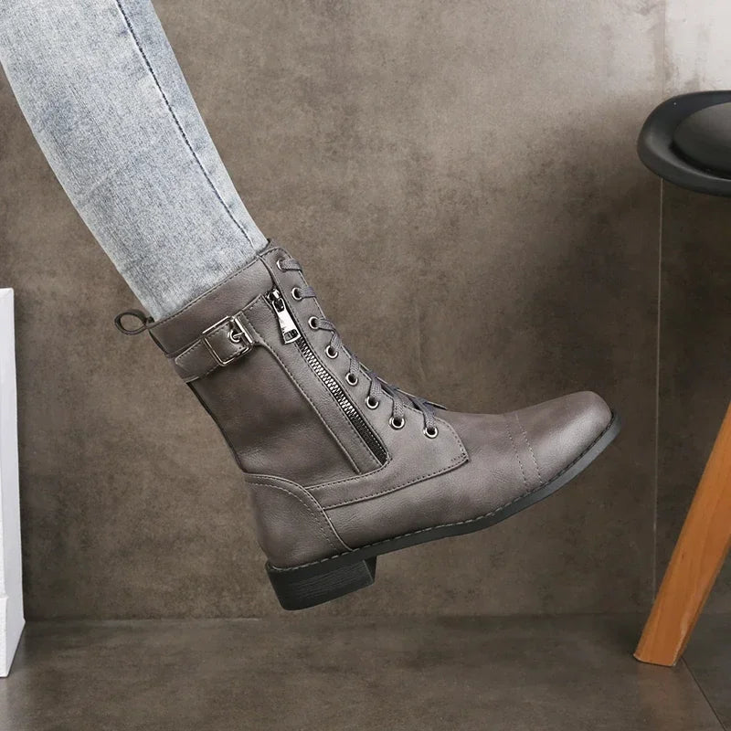 Buckelle - Women's High Boots with Laces and Side Zip