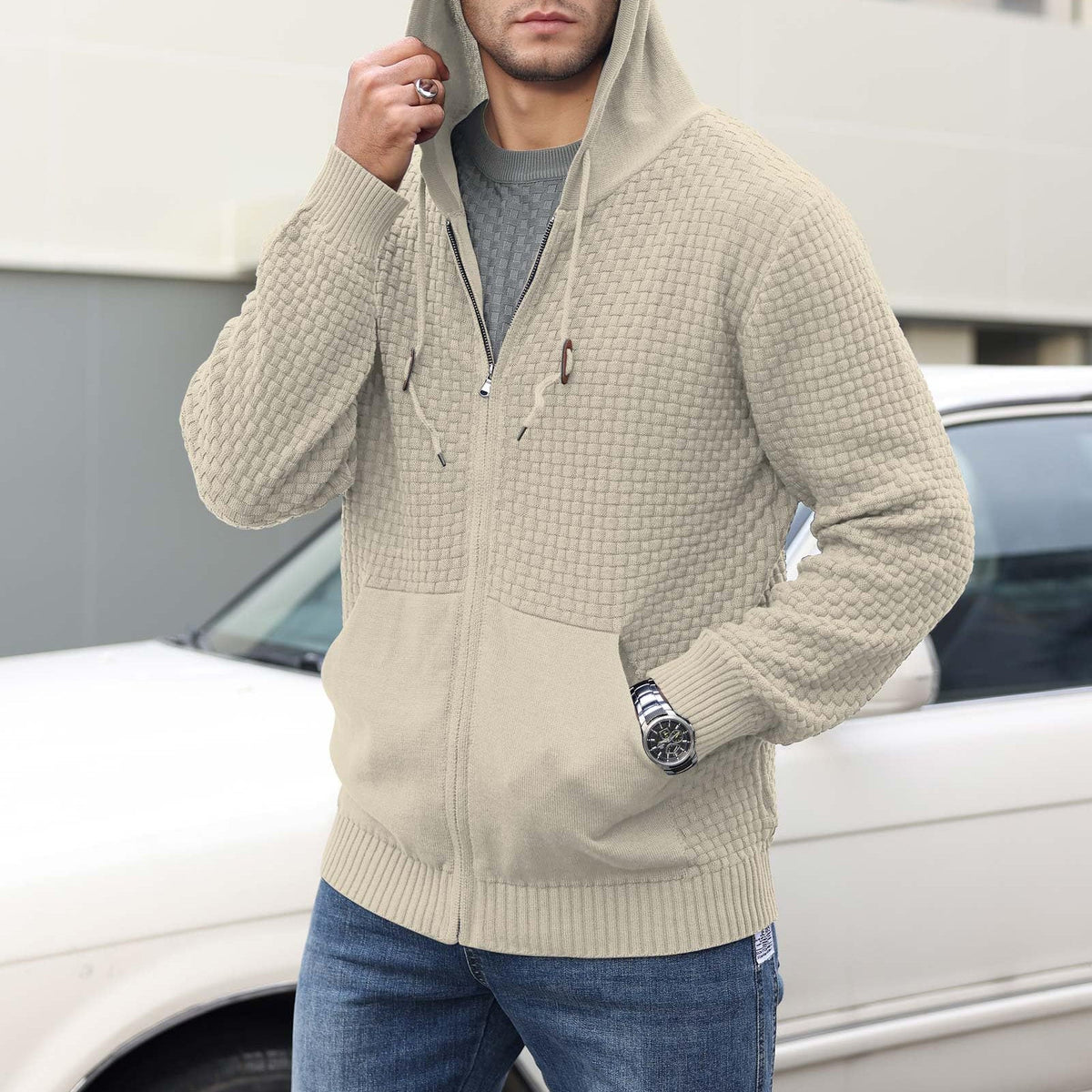 Patterno - Hanorac cu model împletit texturat