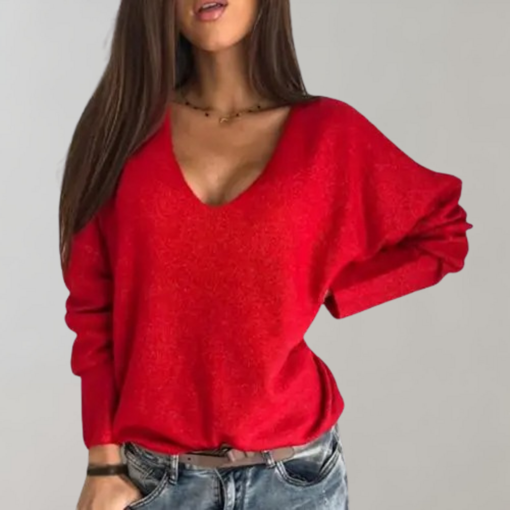 Isla – Oversize sweter z dekoltem w serek i długimi rękawami