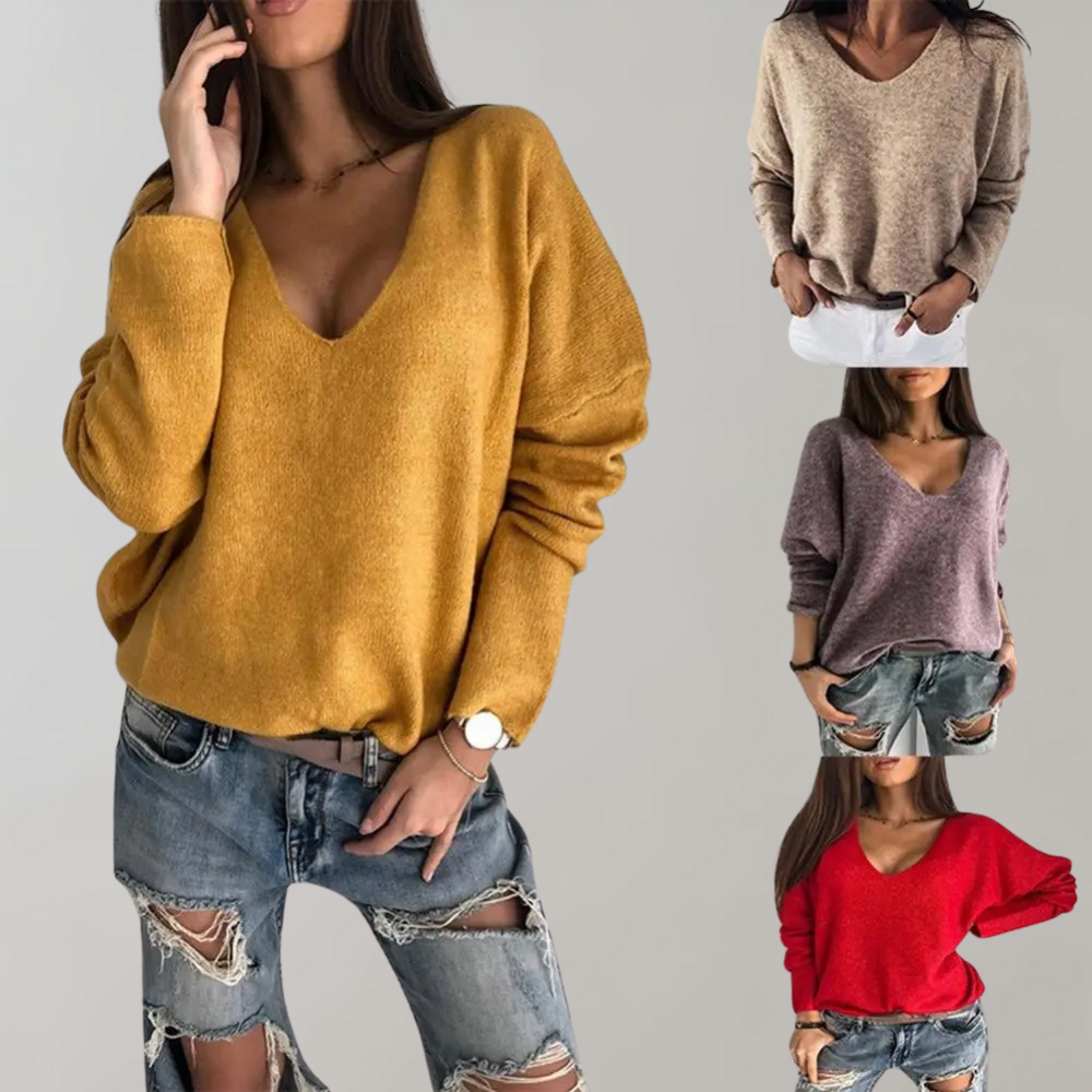 Isla – Oversize sweter z dekoltem w serek i długimi rękawami