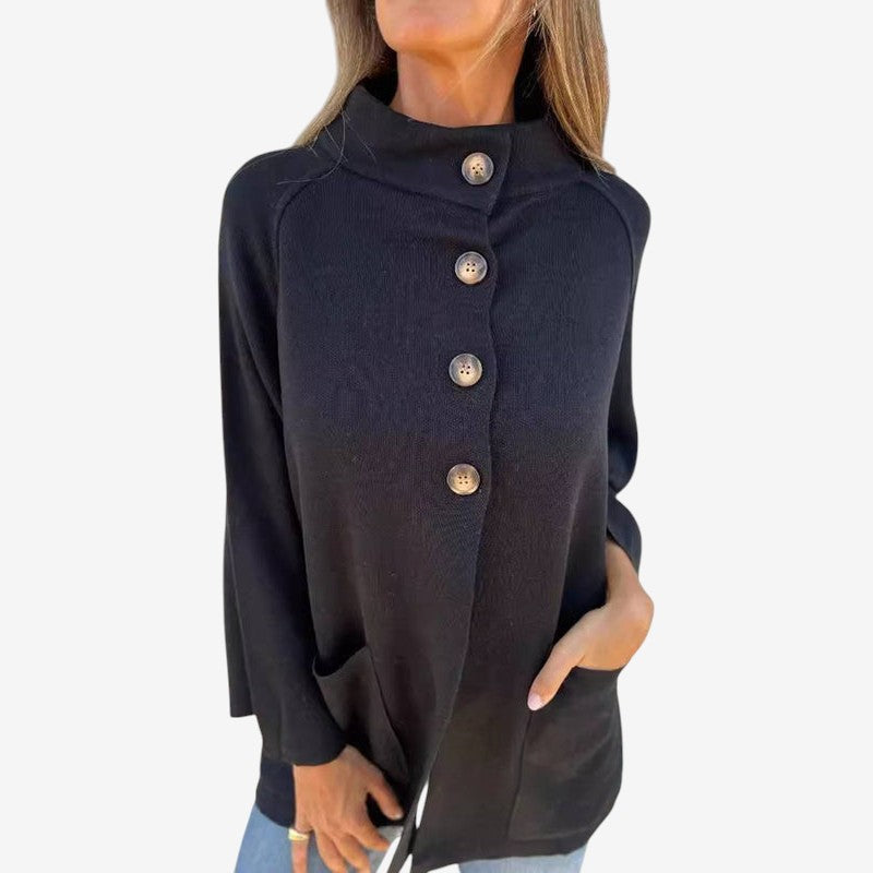 Victoria – Long Sleeve Loose-Fit Coat with Buttons and Pockets