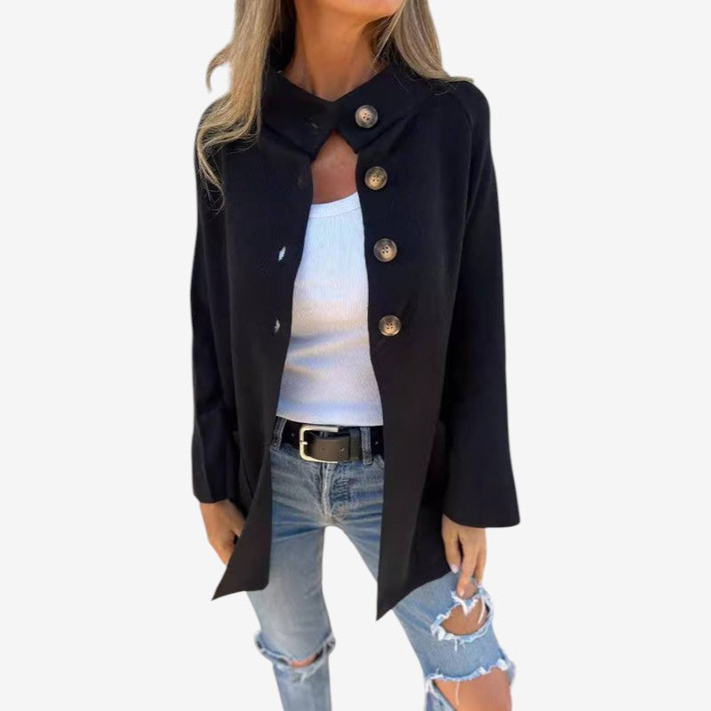 Victoria – Long Sleeve Loose-Fit Coat with Buttons and Pockets