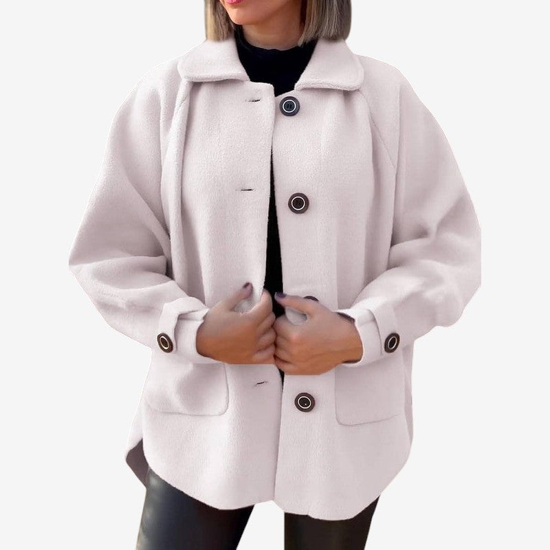 Naomi – Long Sleeve Fleece Coat with Buttons and Pockets