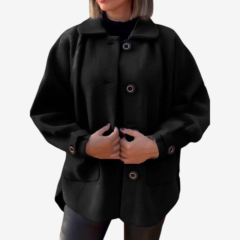Naomi – Long Sleeve Fleece Coat with Buttons and Pockets