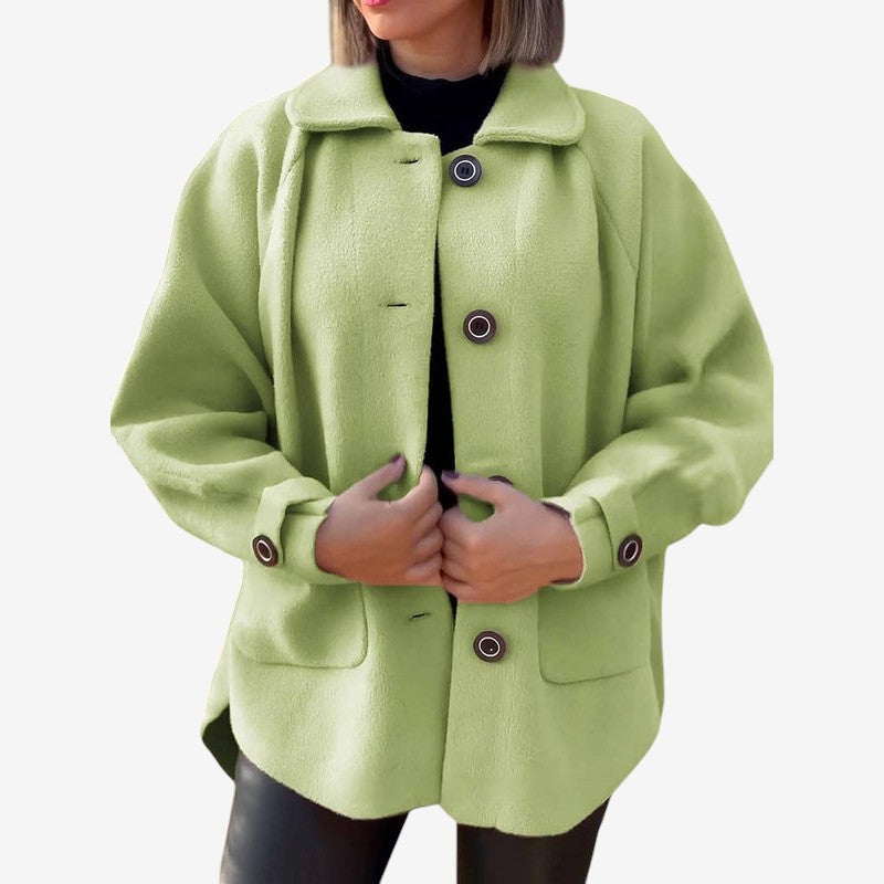Naomi – Fleece kabát s dlouhým rukávem, knoflíky a kapsami