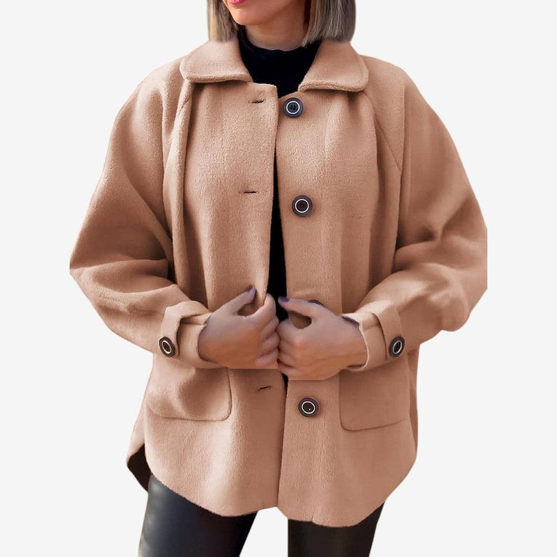 Naomi – Fleece kabát s dlouhým rukávem, knoflíky a kapsami