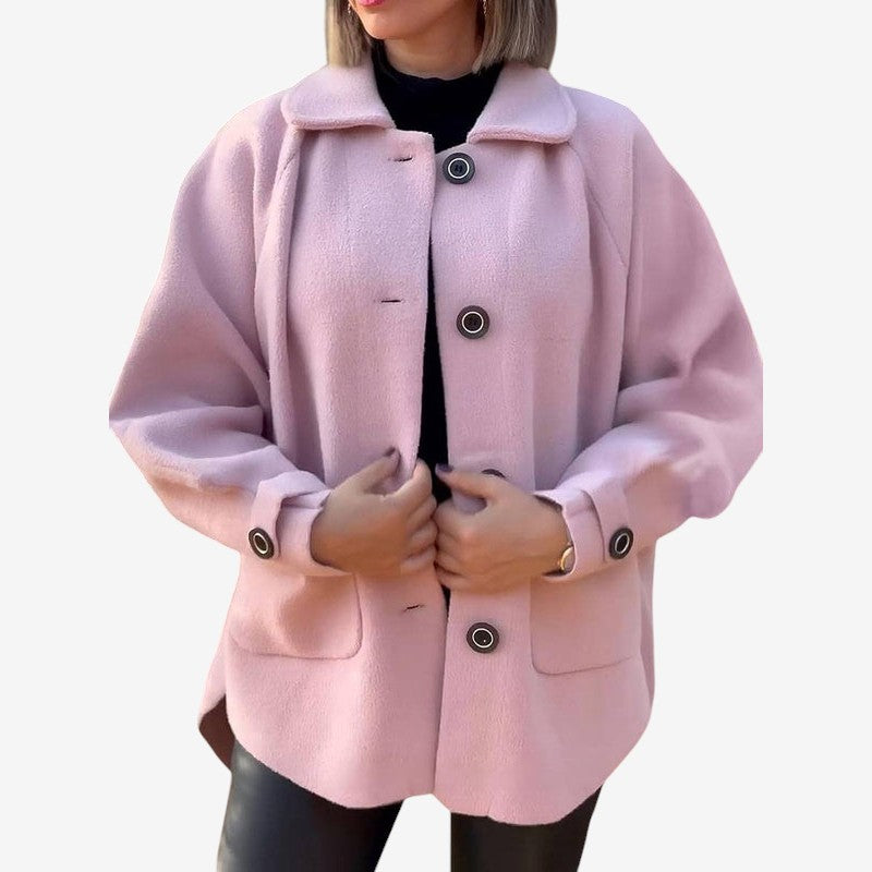 Naomi – Fleece kabát s dlouhým rukávem, knoflíky a kapsami