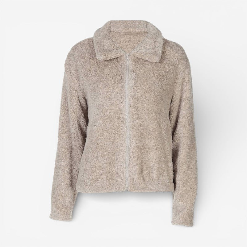 Juliet – Long Sleeve Fleece Coat with Zipper and Collar
