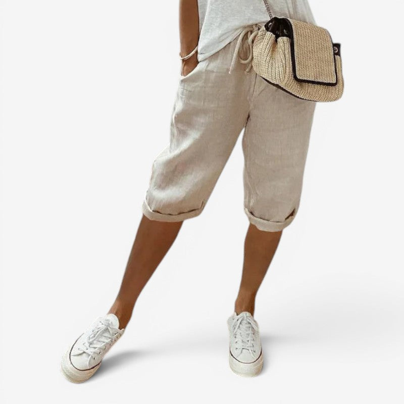 Pantaloni Capri da donna con vita regolabile con coulisse