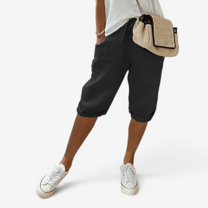 Pantaloni Capri da donna con vita regolabile con coulisse