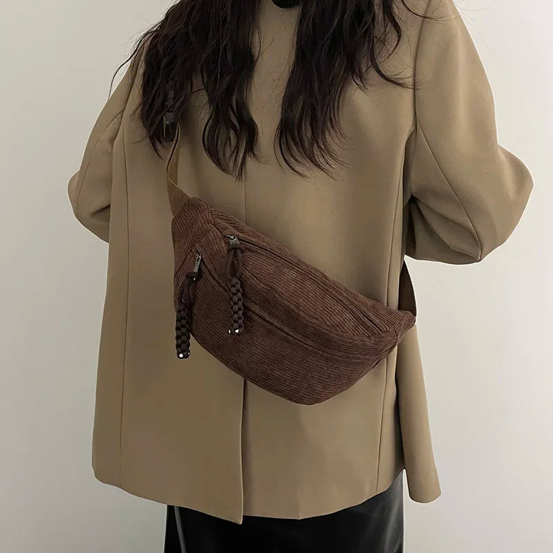 Anna - Spacious corduroy shoulder bag with practical design