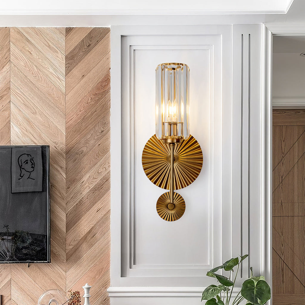 VetroLux – Nástěnná lampa s válcovým skleněným stínidlem a kovovou základnou