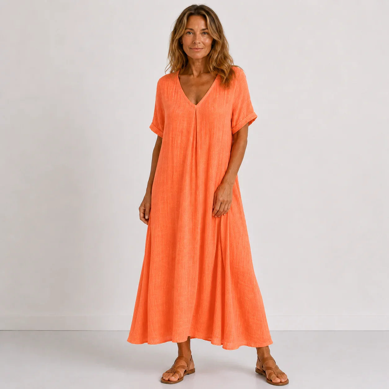Flowy Maxi Dress with V-Neck for Women