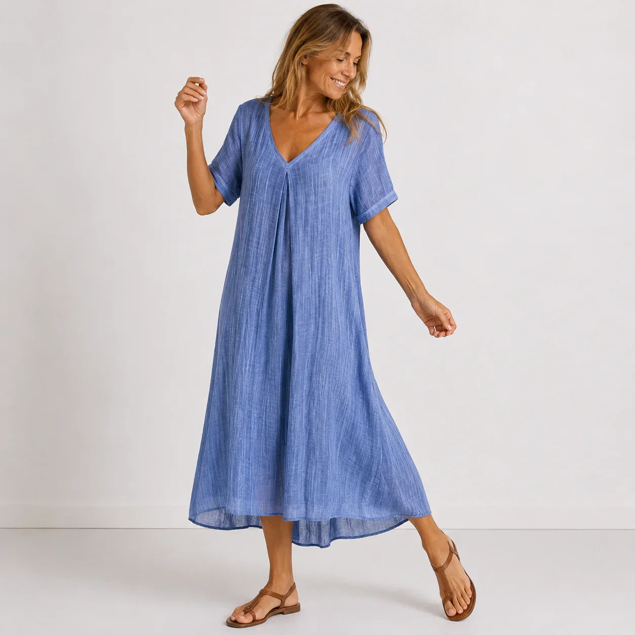 Flowy Maxi Dress with V-Neck for Women