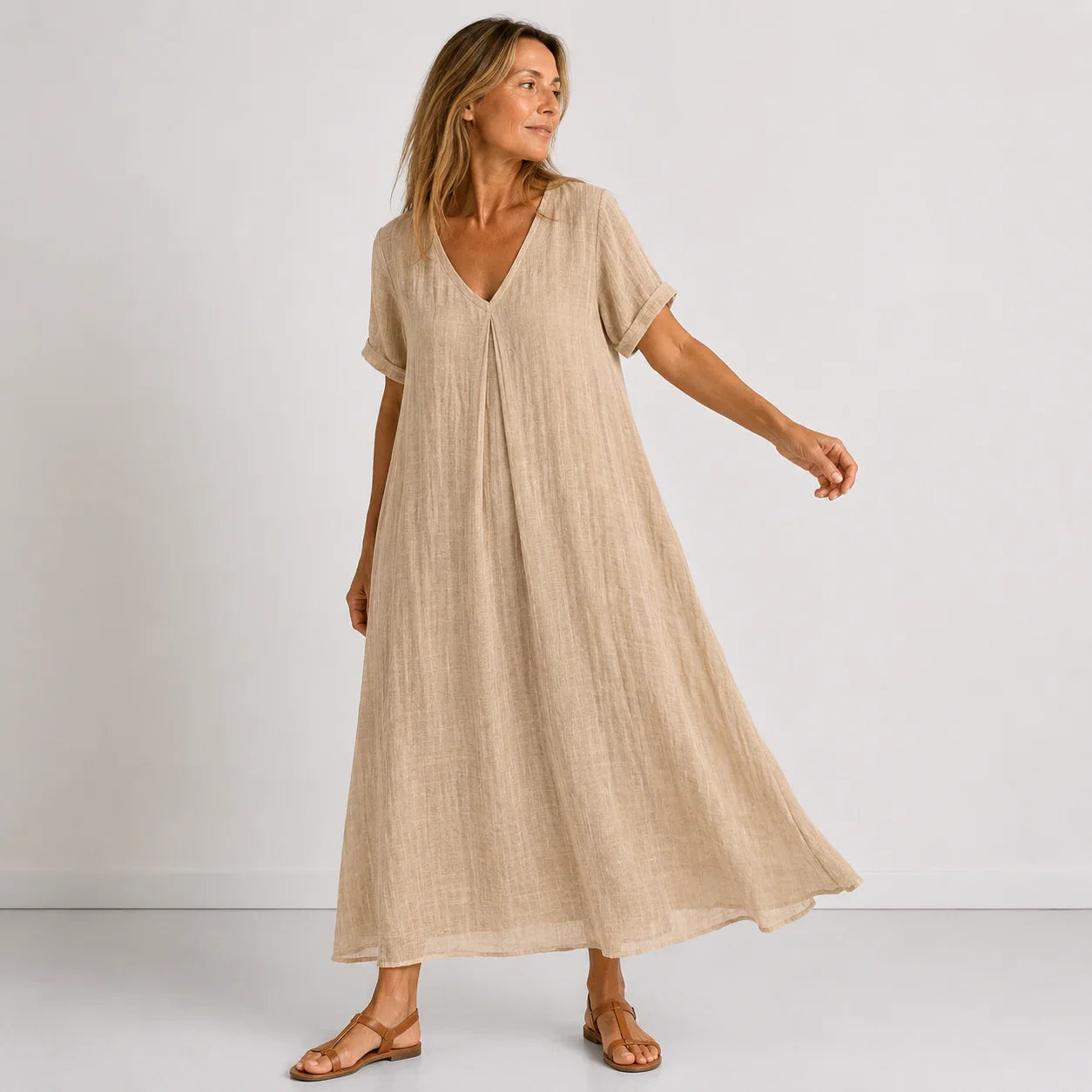 Flowy Maxi Dress with V-Neck for Women