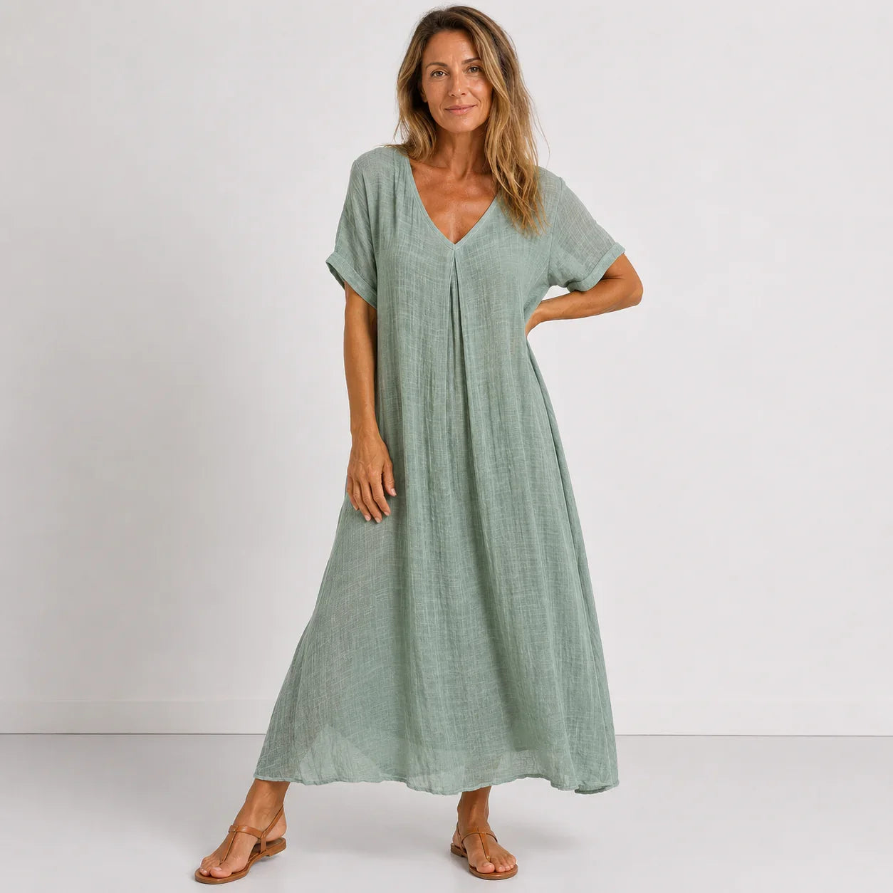 Flowy Maxi Dress with V-Neck for Women