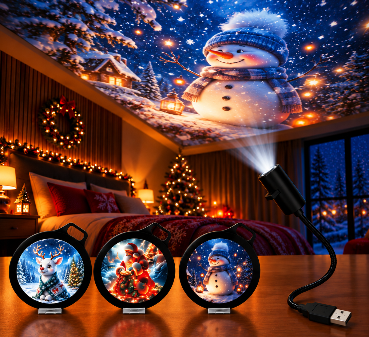 FestiveBeam – USB LED Christmas Projector Lamp with Festive Patterns