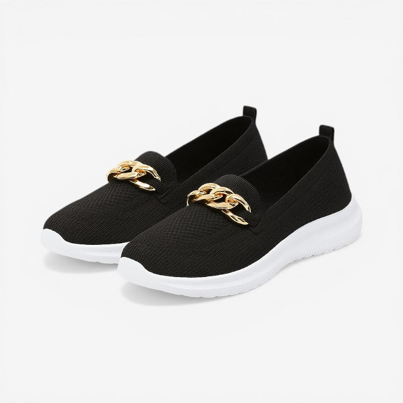 Chaussures antidérapantes pour femmes avec boucle en mesh et détail chaîne dorée