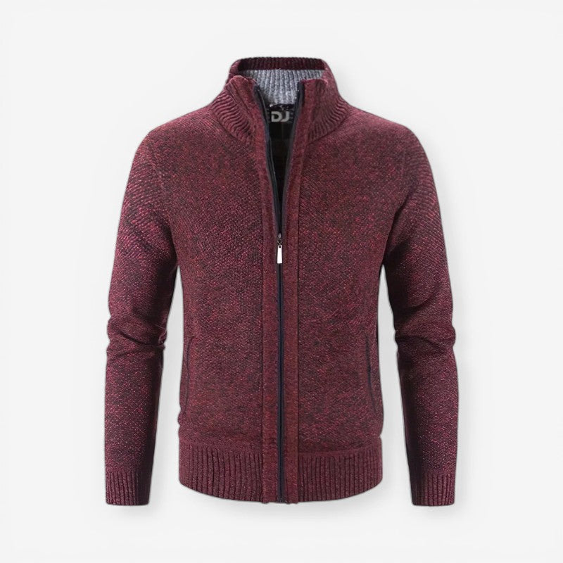 Andrew - Cardigan à manches longues avec fermeture éclair et col montant | Poches latérales et ourlet et poignets côtelés | Tailles S–2XL | Bleu, Gris, Rouge, Noir