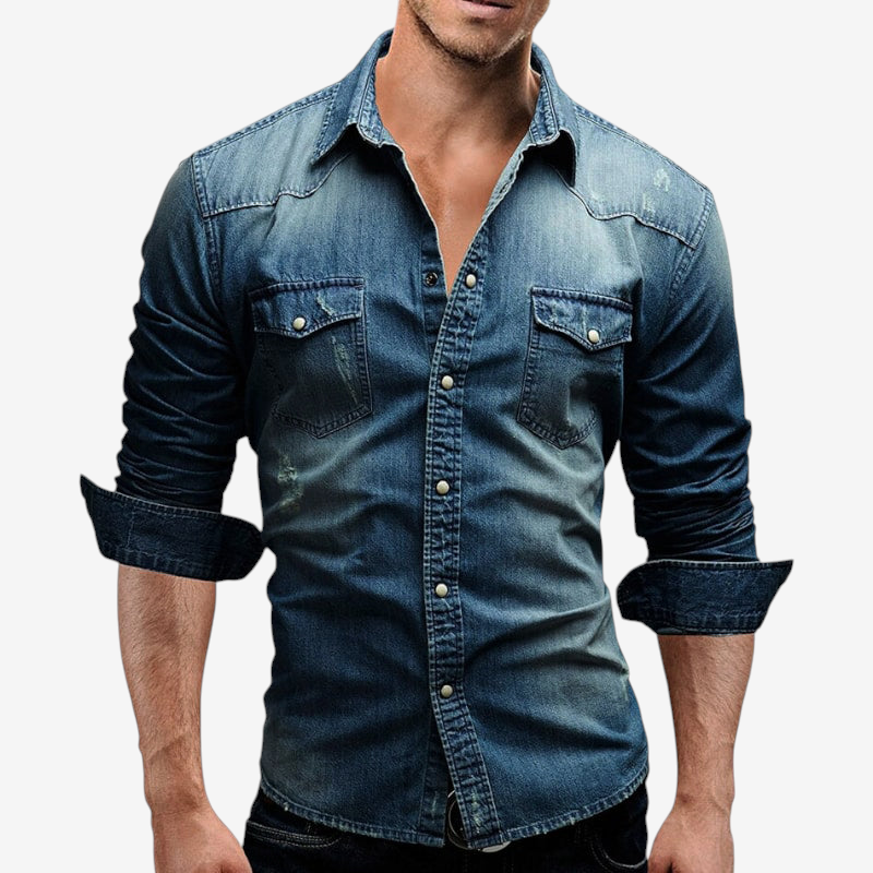 Denimix - Men's Denim Shirt with Button Closure and Pockets