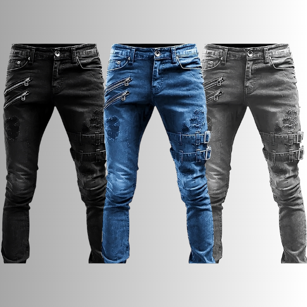 Axel - Distressed skinny jeans with zipper accents and bold whiskering